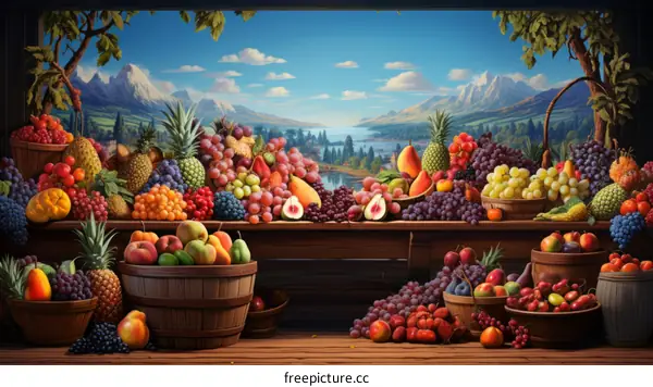 A colorful variety of fruits and vegetables are on display at a market.