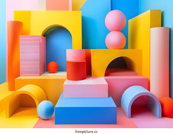 Abstract Colorful 3D Geometric Shapes Background