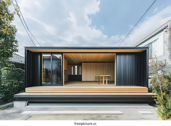 Modern Minimalist House Exterior With Wooden Deck