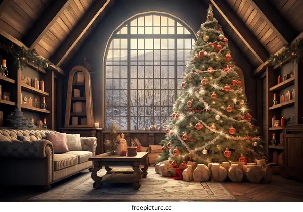Cozy Christmas Living Room with Tree