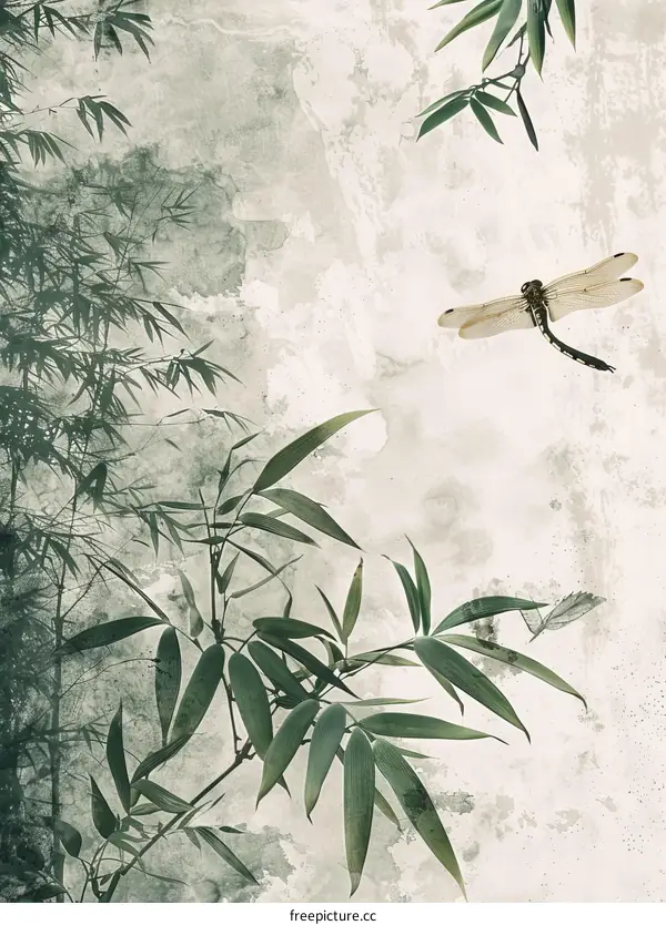 Serene Bamboo with Dragonfly