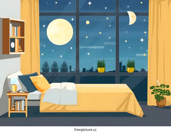 Night View From Bedroom Window Illustration