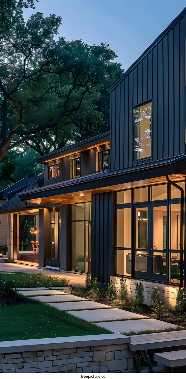 Modern House Exterior With Stone Walkway