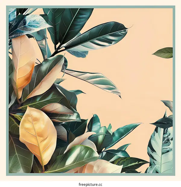 Green and Yellow Leaves on a Peach Background