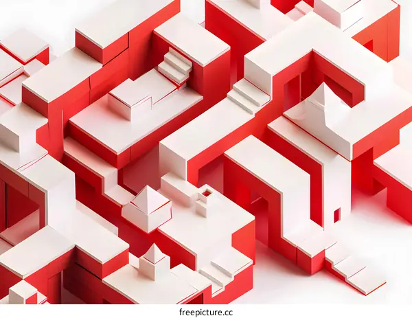 Abstract Red and White Geometric Shapes