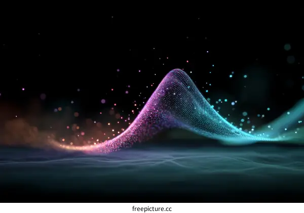 Abstract Digital Wave Illustration with Colored Particles