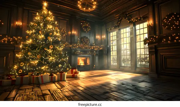 Christmas tree by the fireplace