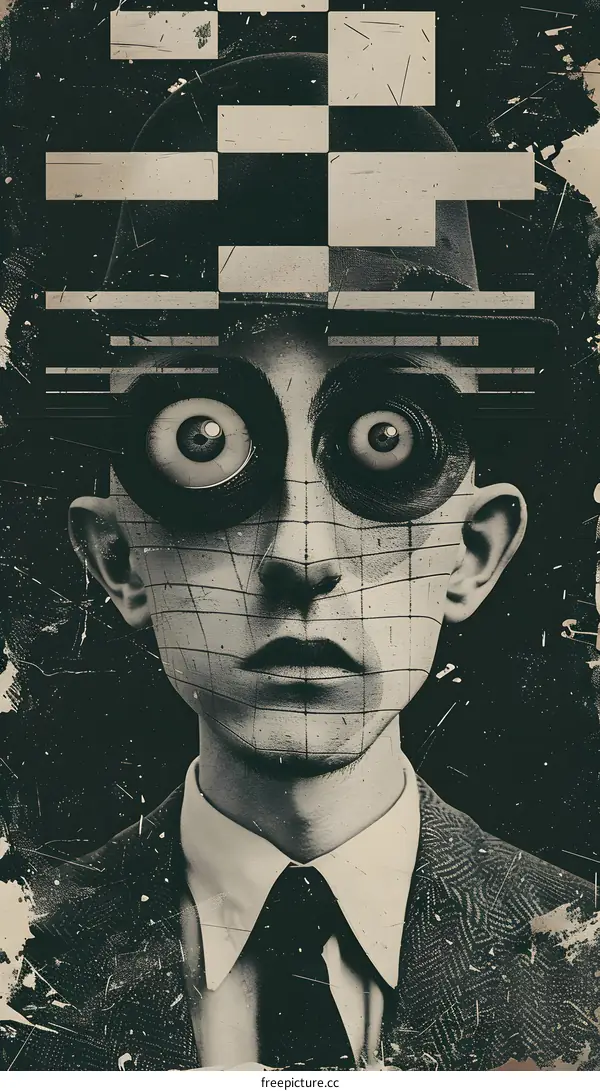 Digital Glitch Portrait of Man with Suit