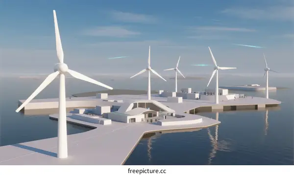 Offshore Wind Farm with Floating Platform and Modern Infrastructure