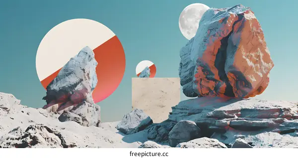 Abstract Art with Stone Formations and Geometric Shapes