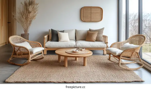 Modern Natural Living Room with Wicker Furniture