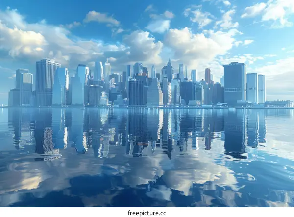 Futuristic City Skyline with Skyscraper Reflections