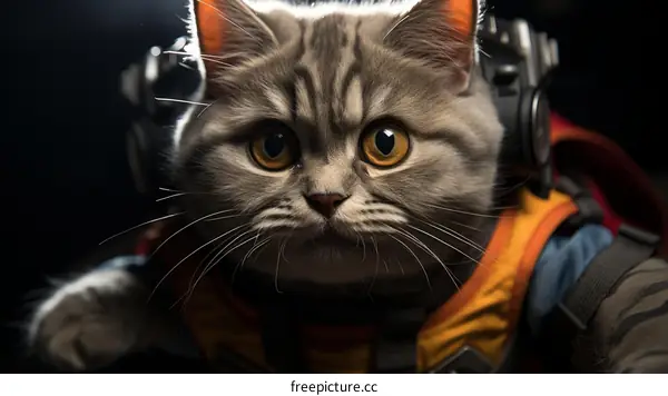 A cute cat wearing an astronaut helmet and spacesuit