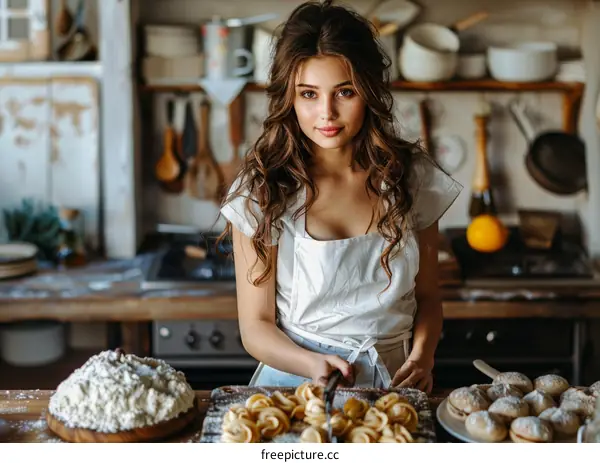 Pretty Woman Cooking in Kitchen
