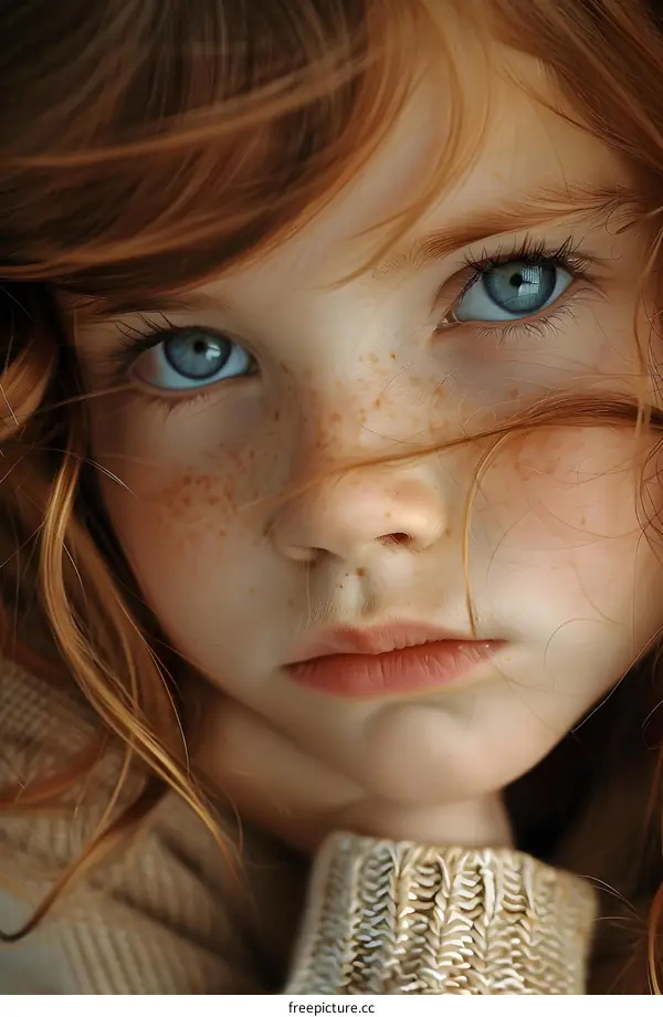 Closeup Portrait of a Young Girl with Red Hair and Freckles