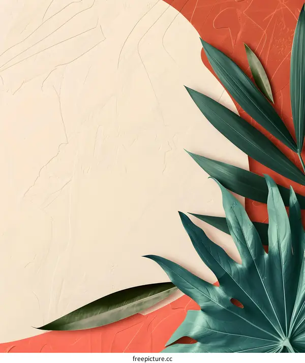 Green Tropical Leaves on Textured Background