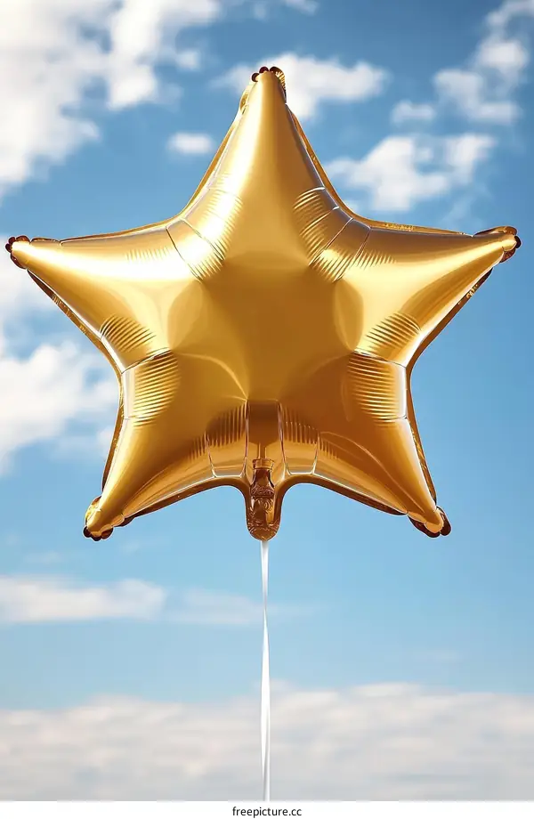 Golden Star Balloon Against a Cloudy Sky