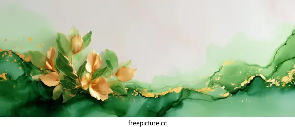 Abstract Floral Art in Green and Gold