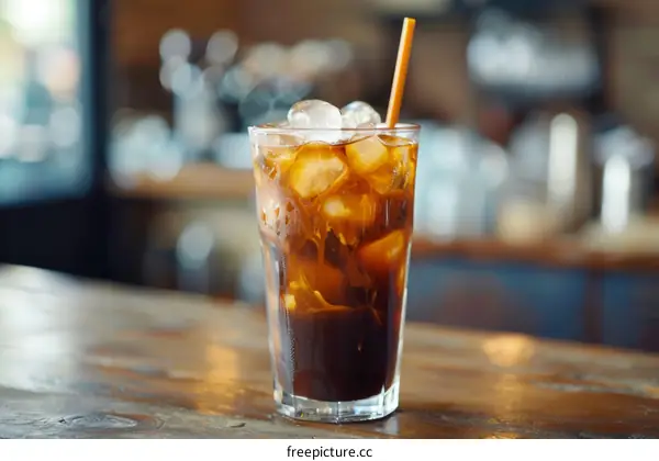 Refreshing Iced Coffee on Wooden Table