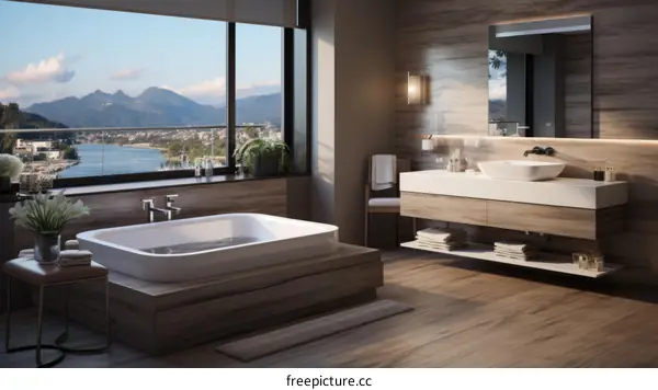 Luxury Mountain View Bathroom with Soaking Tub