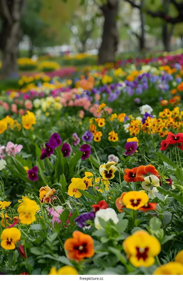 Colorful Pansy Flowers In Garden