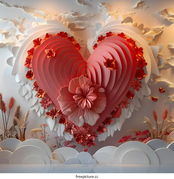 A pink heart-shaped wall of flowers