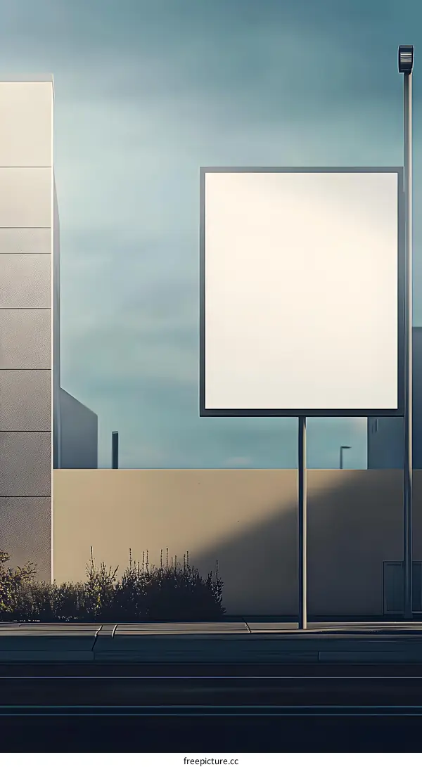 Blank Billboard Sign  On Sidewalk  In Front of Building
