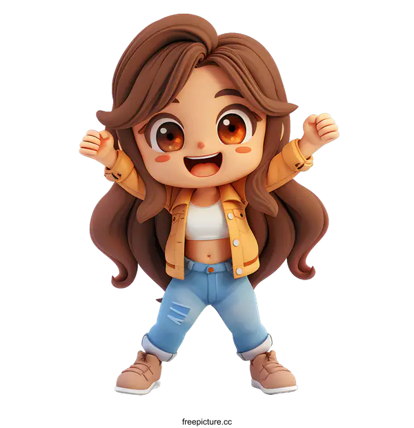 [Transparent Background PNG]3D Cute Girl with Brown Hair