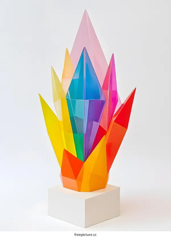 Abstract Acrylic Sculpture of Colorful Crystals