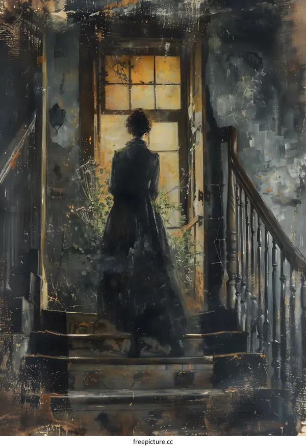 Woman standing in front of a door