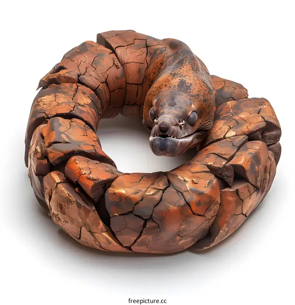 A wooden sculpture of a moray eel