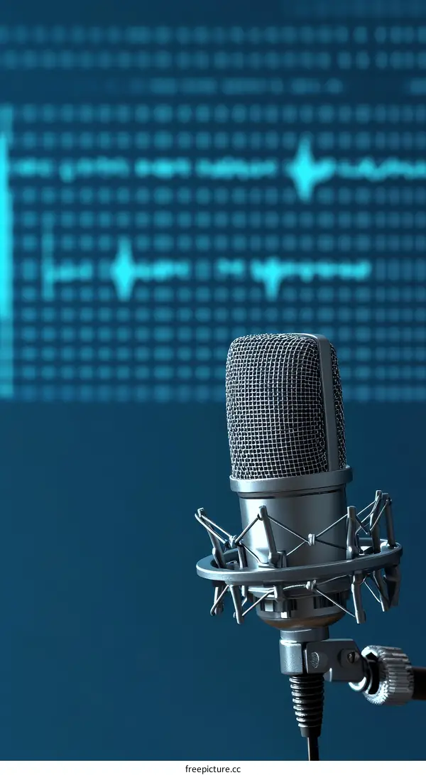 Professional Studio Microphone with Sound Wave Background