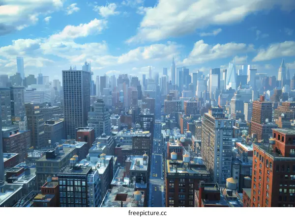 Aerial View of a Modern City Skyline