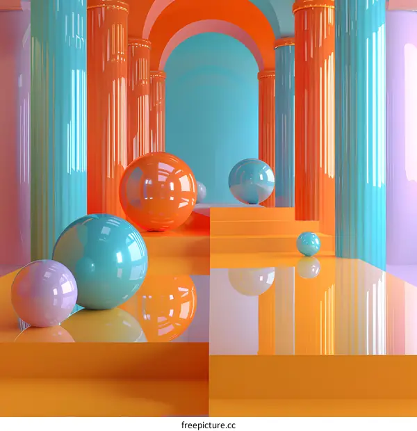 Abstract Colorful Spheres in a Modern Interior