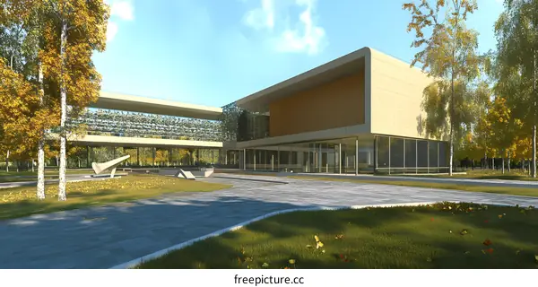 Modern Architecture Building Design with Autumn Trees