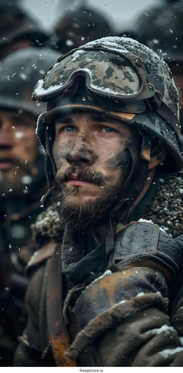 A soldier in a snowy forest