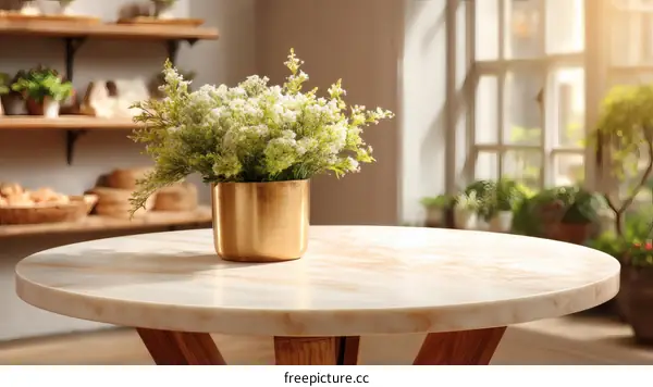 Cozy Cafe Interior with Table and Flowers