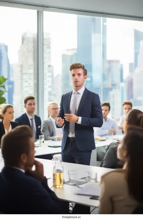 Businessman giving presentation to colleagues in boardroom