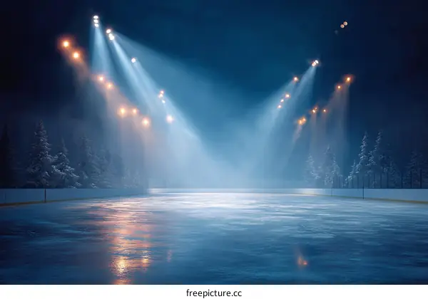 Winter Night Ice Rink Under Spotlight