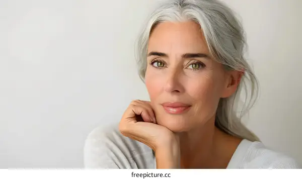 portrait of a beautiful woman with gray hair