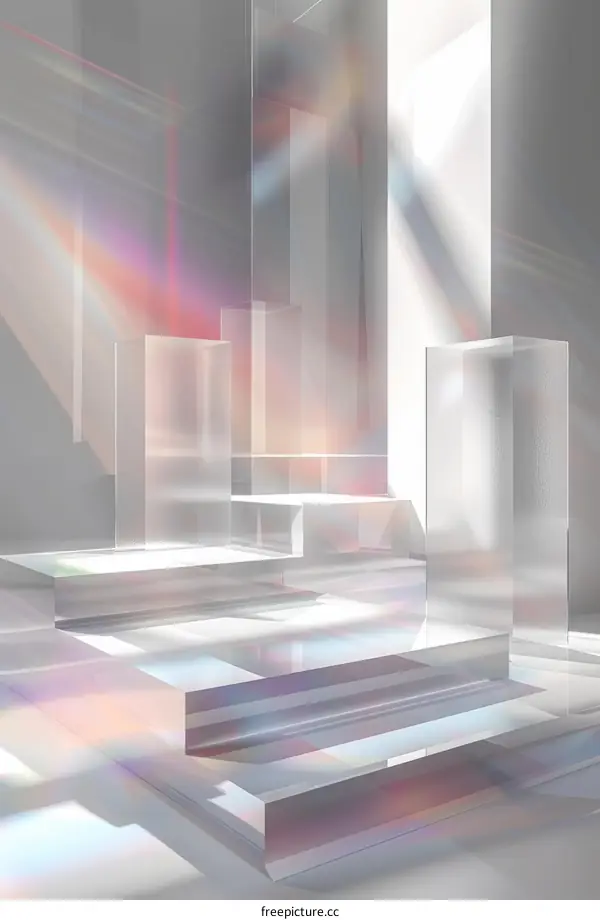 3D Rendering of a Futuristic Glass Structure with Colorful Reflections