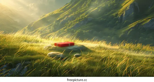 The red box on the green hill