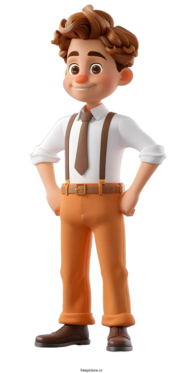 [Transparent Background PNG]Confident Cartoon Boy in Suspenders