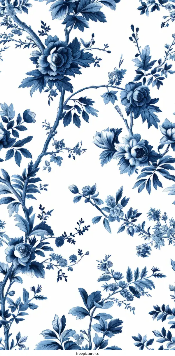 Blue and White Chinoiserie Floral Pattern - Qing Dynasty Porcelain