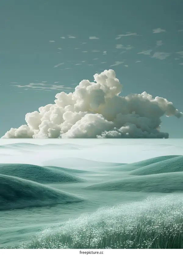 Fluffy clouds rolling over the hills