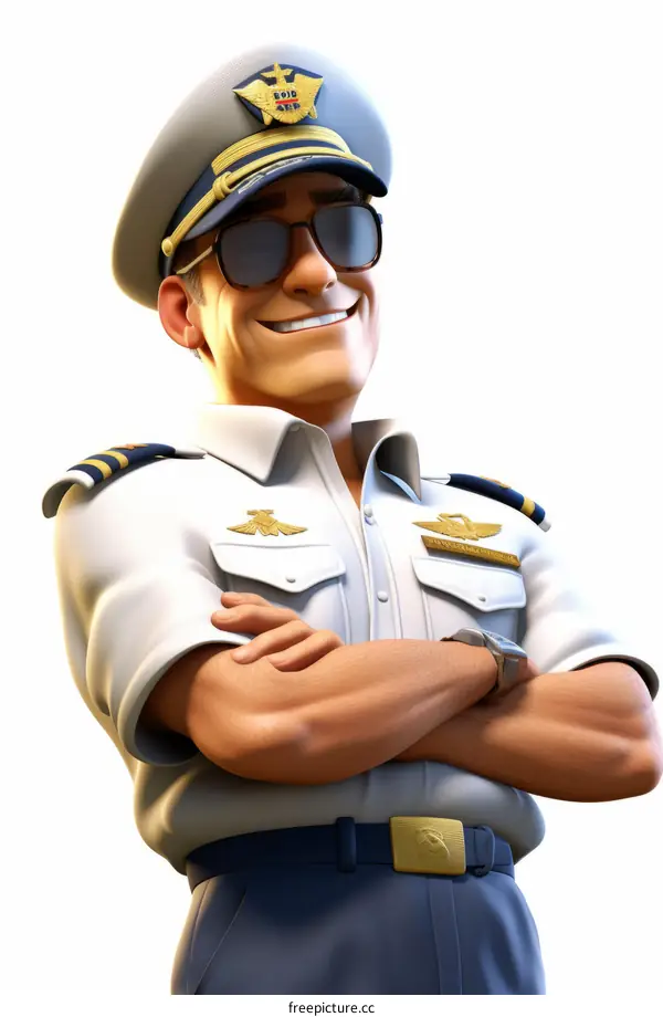 Confident pilot in uniform with folded arms