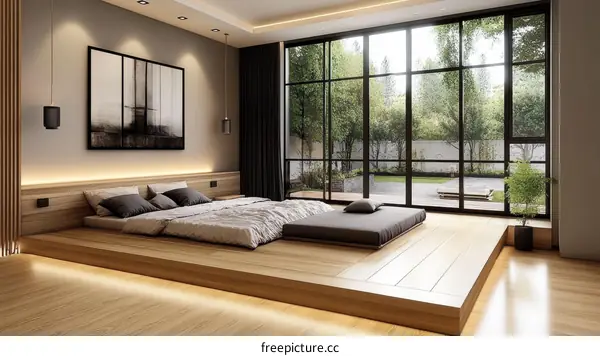 Modern Japanese Style Bedroom with Large Windows