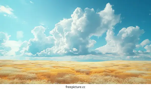 Golden Wheat Field Under a Blue Sky with Clouds