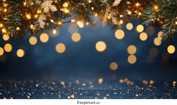 Christmas Festive Background with Golden Lights