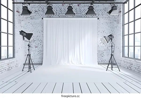 White Backdrop Photography Studio Setup With Brick Wall